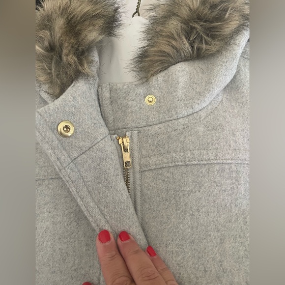 J CREW Gray Coat with Faux Fur Trim - Picture 5 of 6